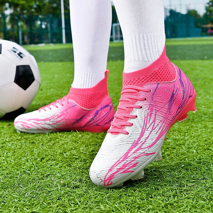 Nouvelles chaussures de football pour hommes, très vendues, chaussures de football à tige haute, crampons de futsal pour terrain en herbe, baskets d'intérieur de haute qualité, antidérapantes pour l'extérieur.