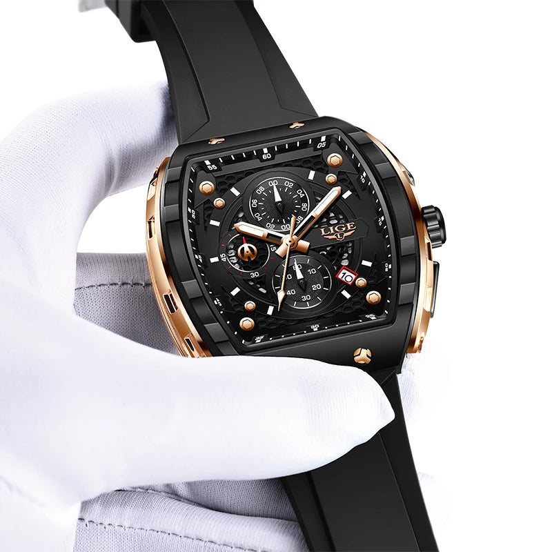Reloj LIGE para hombre, de moda y lujo, resistente al agua, correa de silicona, cuarzo, luminoso, deportivo, fecha automática, cronógrafo, diseño sencillo
