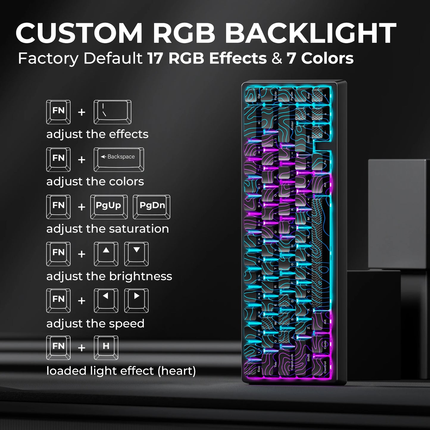Teclado mecánico inalámbrico XVX M67 JadeStone con teclas IMD-Tech, trimodo, diseño topográfico blanco gamer y estructura gasket