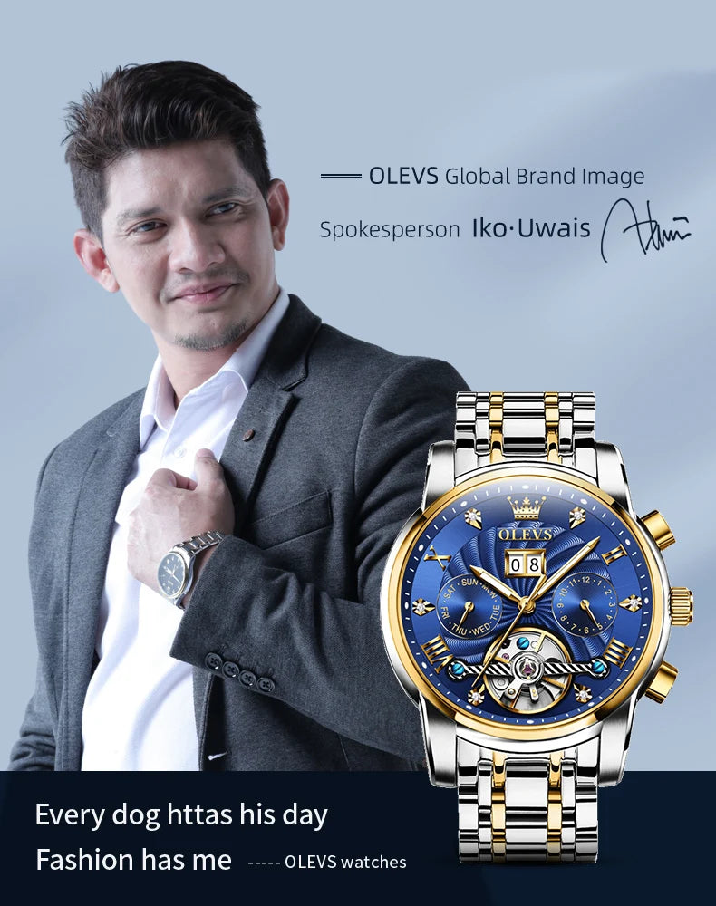 OLEVS 9910 Mens Watch Original Luxury Brand Waterproof Luminous  Automatic Mechanical Watch Dual Calendar Watch Box Reloj