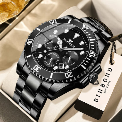 Relógio de quartzo de luxo para homem BINBOND, preciso, com data automática, luminoso, estanque, ideal para desporto, negócios e lazer. Resistente e duradouro.