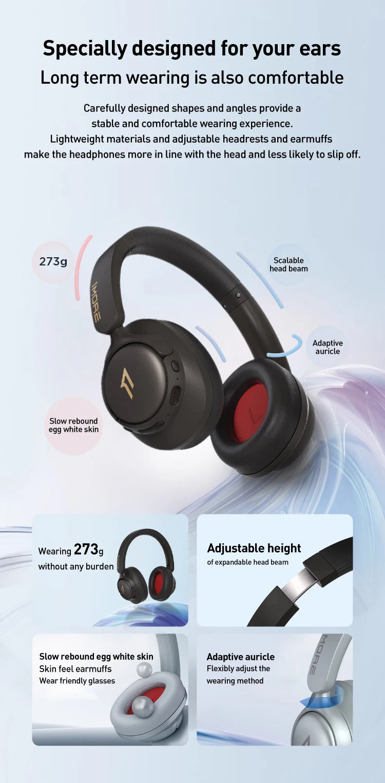 Cuffie wireless Bluetooth con cancellazione del rumore 1MORE SonoFlow S 42dB ANC Audio Hi-Res 90H di autonomia headset over-ear