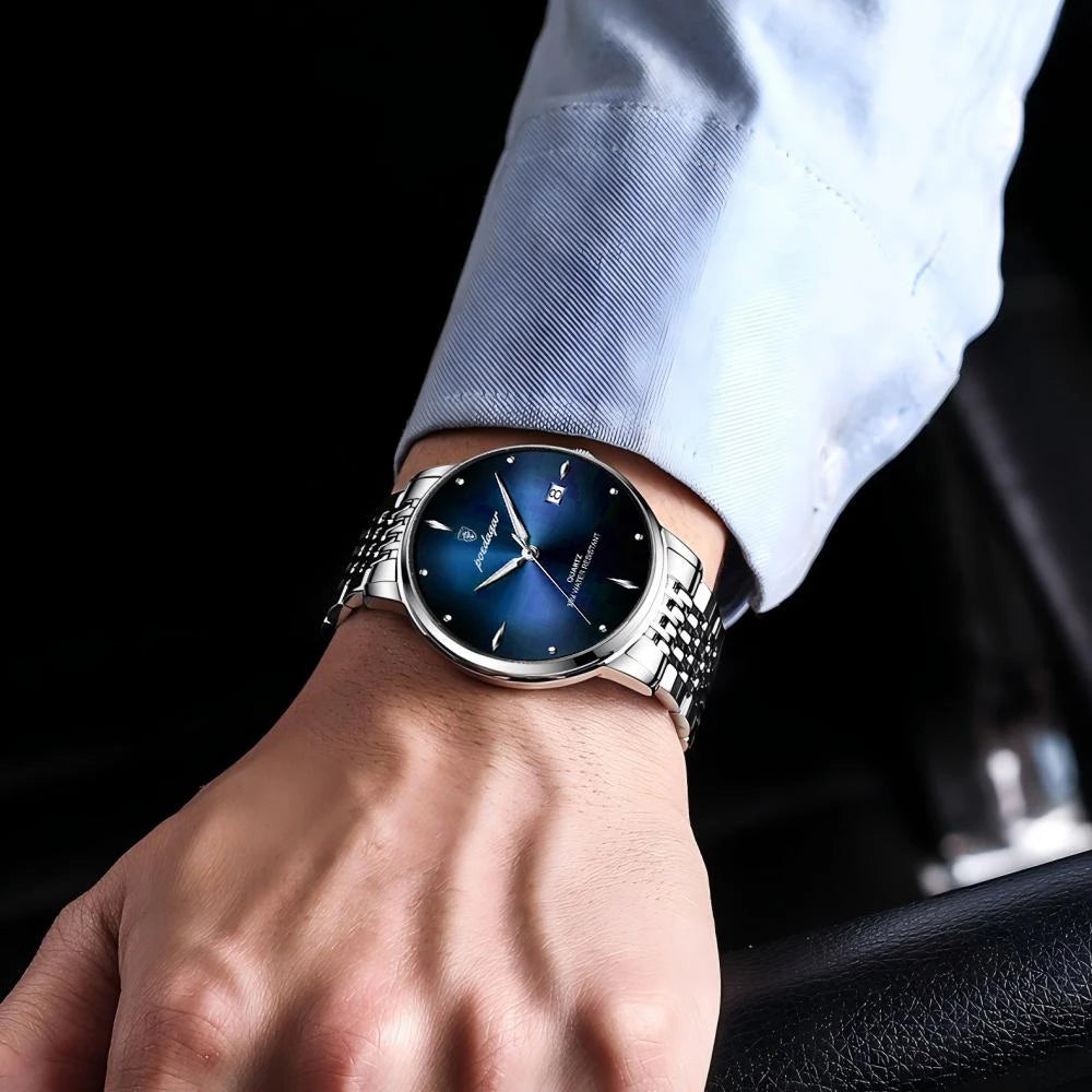 Pánske hodinky POEDAGAR Business Quartz, nerezová oceľ, vodotesné, podsvietený dátum, luxusné ležérne náramkové hodinky pre mužov