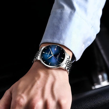 Pánske hodinky POEDAGAR Business Quartz, nerezová oceľ, vodotesné, podsvietený dátum, luxusné ležérne náramkové hodinky pre mužov