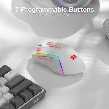 Mouse gaming Redragon M693 wireless/wired BT e Bluetooth 2.4G 8000 DPI, connessione a 3 modalità, retroilluminazione RGB per PC/Mac/laptop