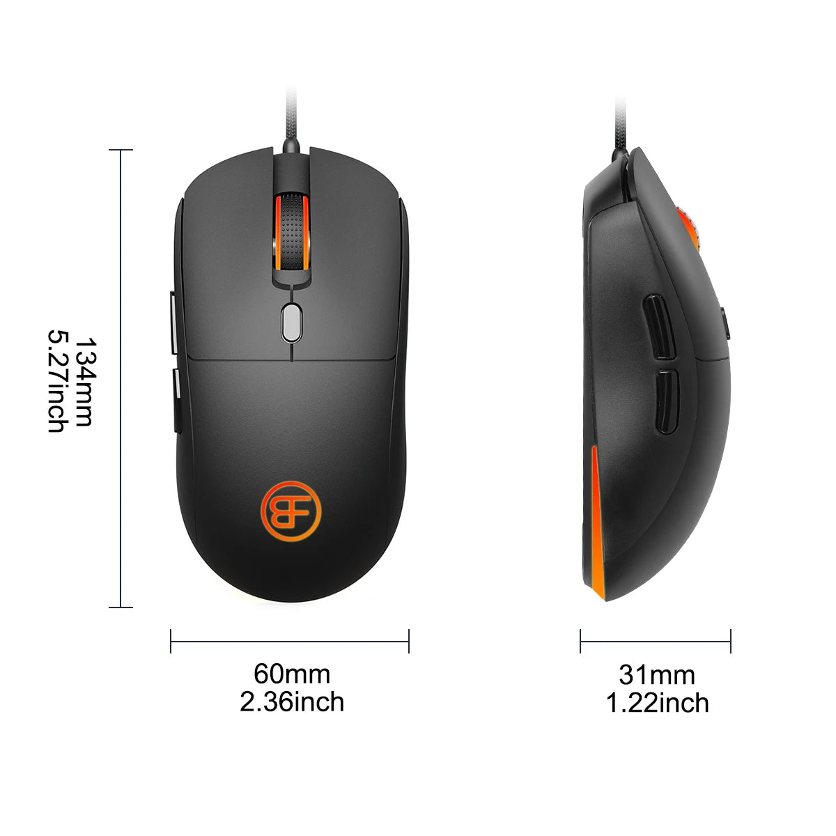 Ratón con cable USB óptico ergonómico, 7200 DPI ajustables, 6 botones, para oficina, PC, portátil, ordenador, MacBook y gamers
