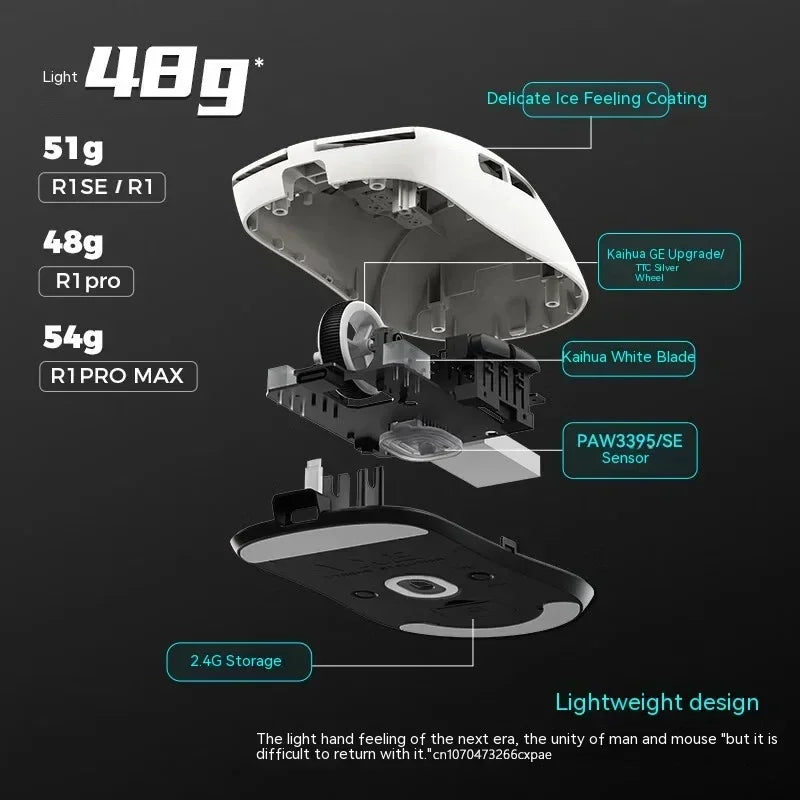 Ratón inalámbrico gaming VXE Dragonfly R1 Pro con sensor Paw3395, Nordic 52840, 2khz, Smart Speed X, baja latencia, para oficina y PC