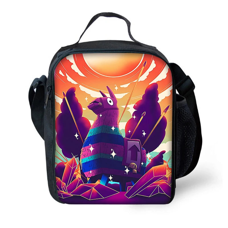 Bolsa térmica infantil grande Hot Game F-FortniteS con aislamiento, de gran capacidad, para niño, niña y estudiante, pícnic al aire libre, reutilizable, tipo nevera para almuerzo