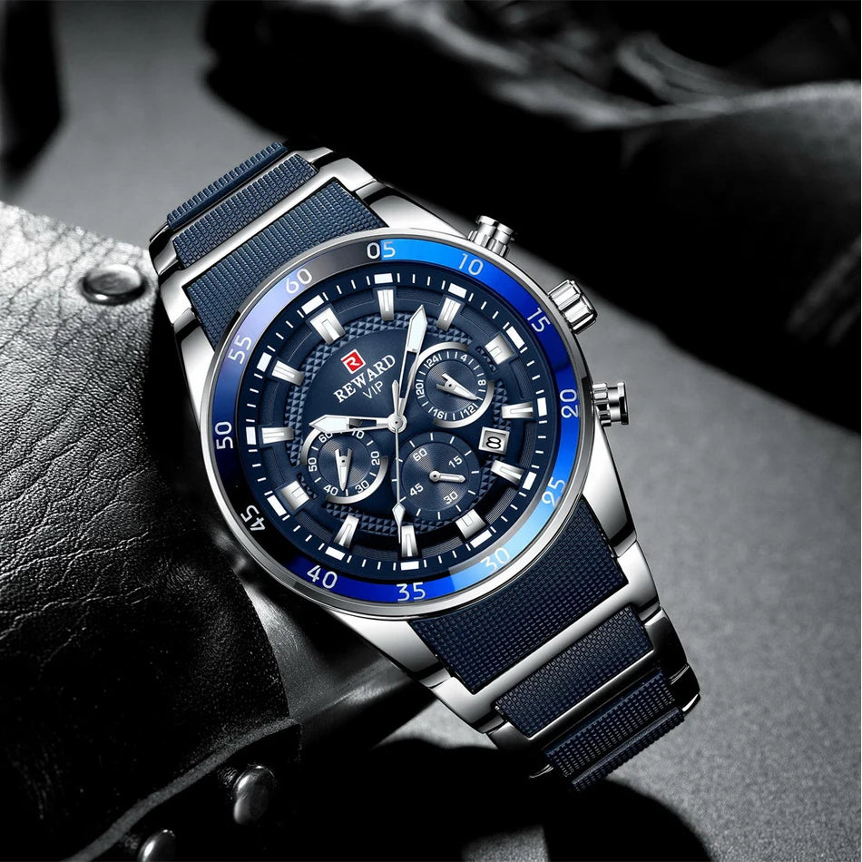 REWARD Relogios Masculino 81011M Sports Silicone Quartz Men's Watch Waterproof Calendar Chronograph Luminous Watches Men Часы
