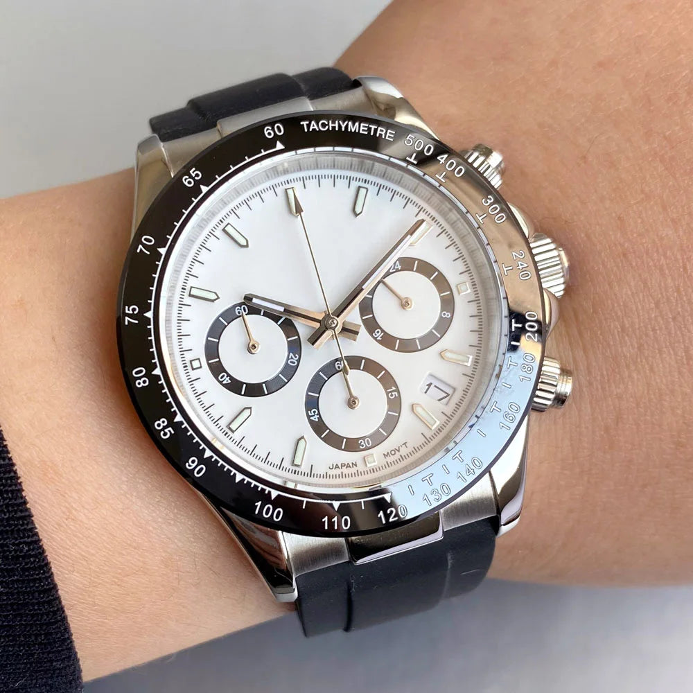Orologio da uomo Luxury VK63 con movimento al quarzo, cronografo business 39mm in acciaio/oro rosa, datario e quadrante luminoso