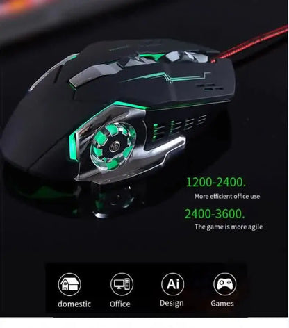 Mouse gaming Carpbaba GM6 per gamer, mouse ottico cablato regolabile con LED, cavo USB, mouse silenzioso per laptop e PC