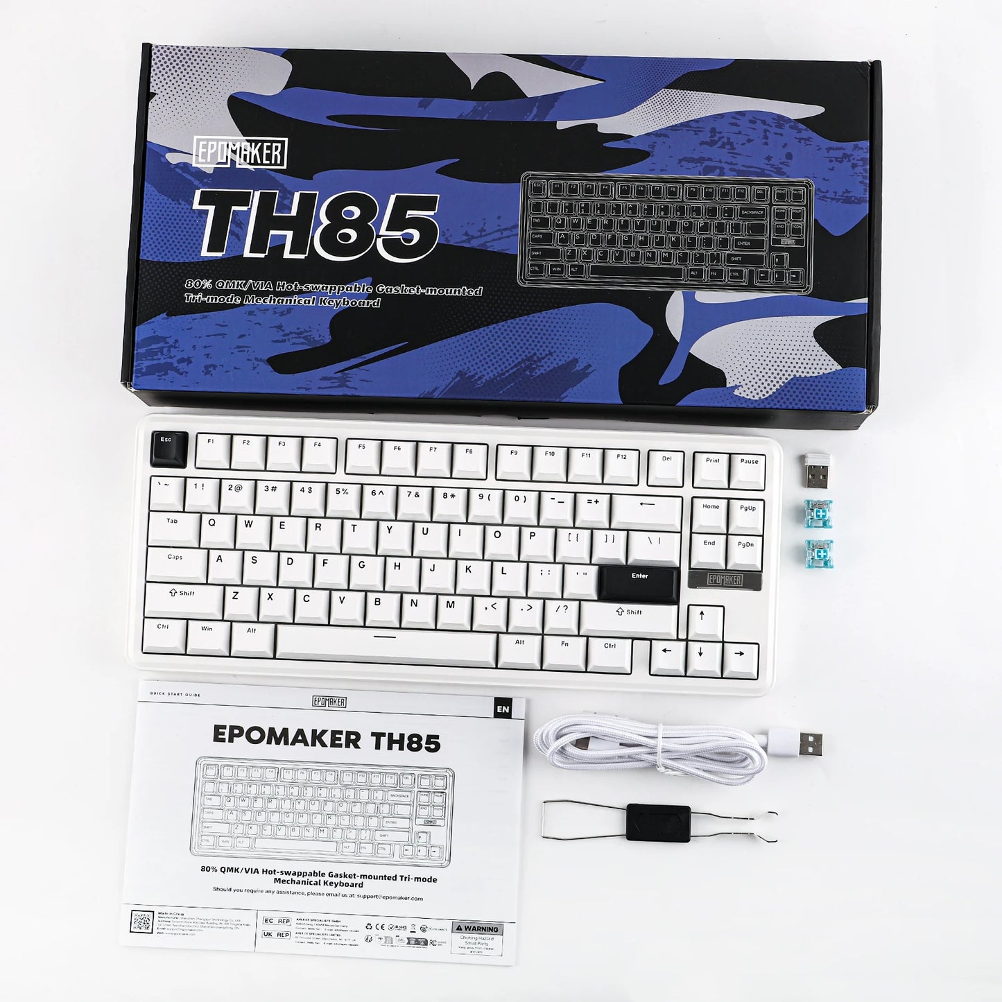 EPOMAKER TH85 80% QWERTY ANSI Layout VIA Gasket Hot-Swap Wired/2.4Ghz/BT5.0 Wireless Mechanical Keyboard for Office/Gaming