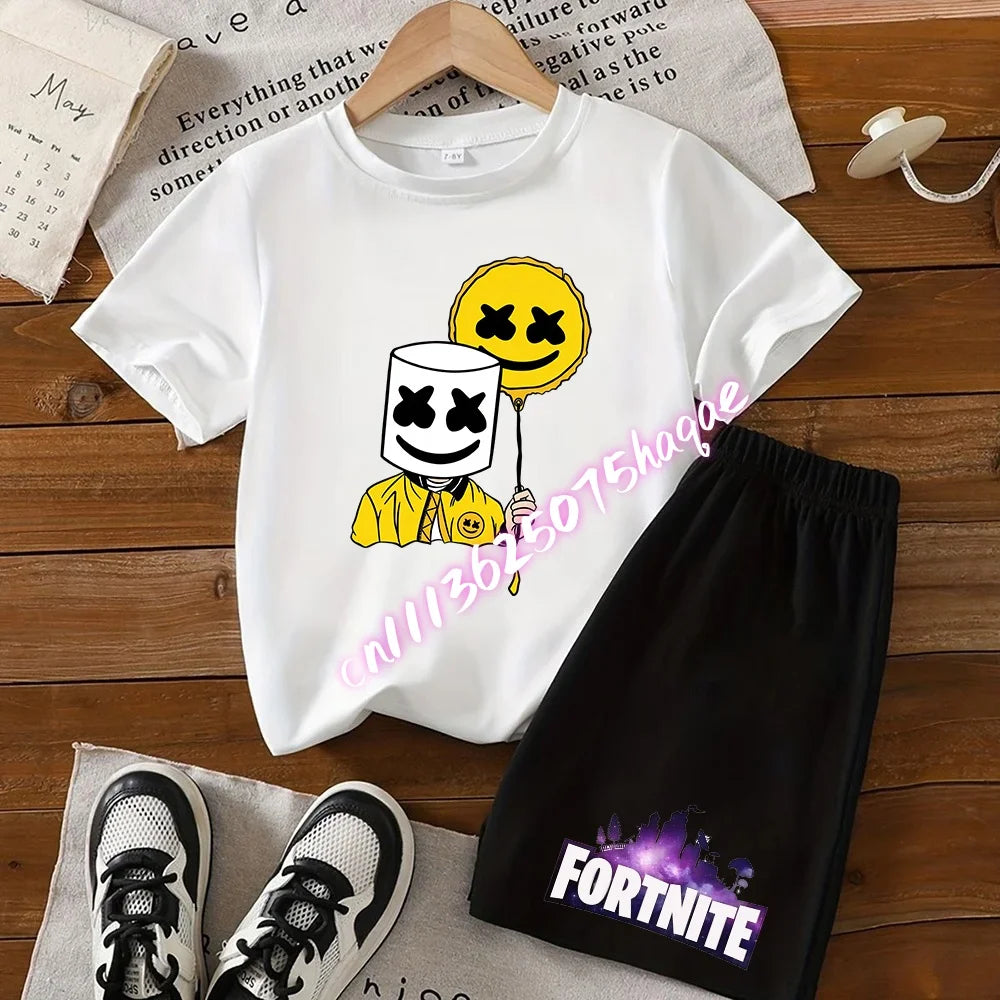 Conjunto de verano Fortress Night de camiseta y pantalones cortos para niños y niñas, 2 piezas, ropa infantil con camiseta estampada, regalo
