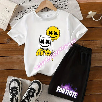 Conjunto de verano Fortress Night de camiseta y pantalones cortos para niños y niñas, 2 piezas, ropa infantil con camiseta estampada, regalo