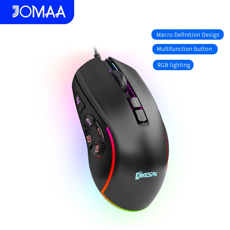 Ratón gaming con cable RGB personalizable, programación macro de 10 teclas, para portátil y ordenador de sobremesa