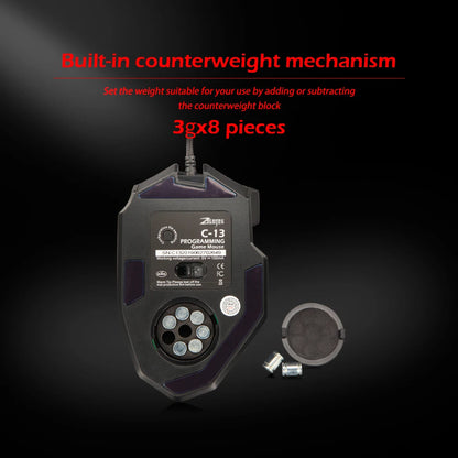 ZELOTES C13 Wired Mouse Programming Gaming Mouse 13 Keys 10000DPI RGB Light Laser Mouse for Laptop Computer PC