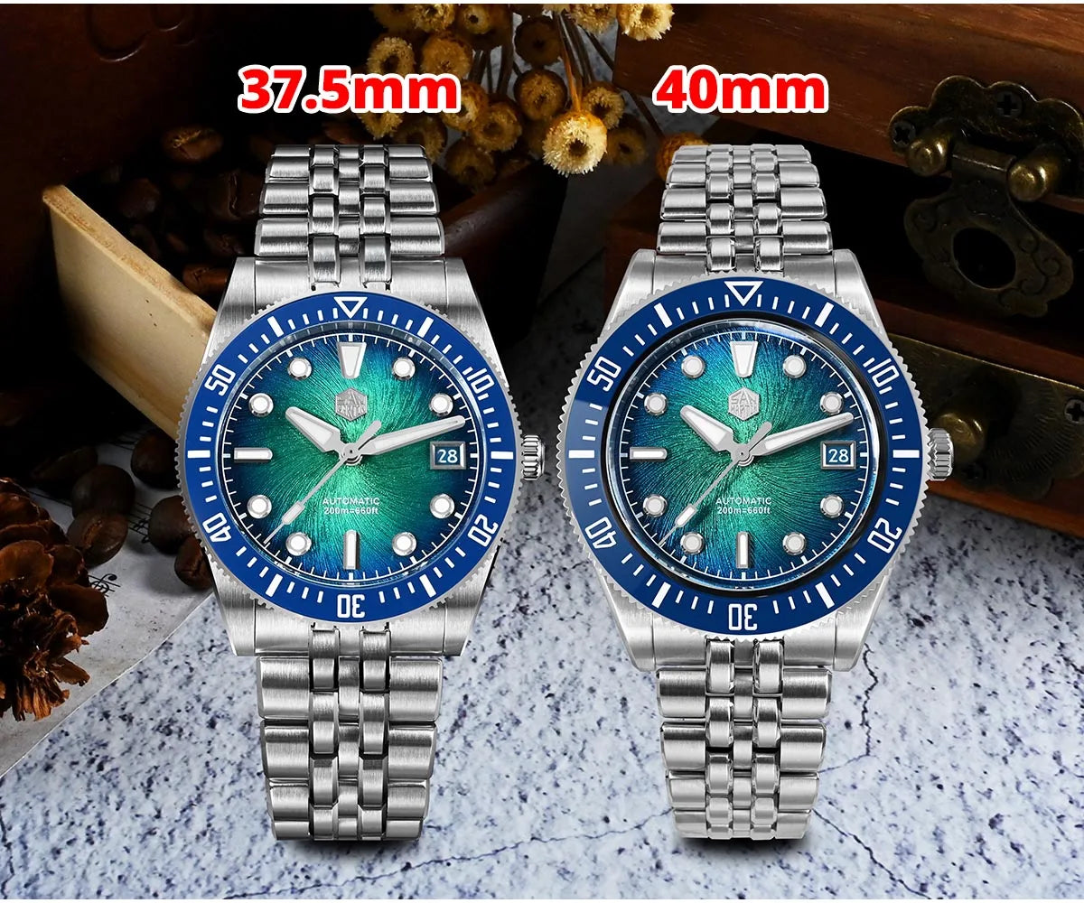San Martin 37.5mm 40mm Enamel Spiral Vortex Dial Men Luxury Diver Watch Miyota 9015 Automatic Mechanical Waterproof 200m SN0148