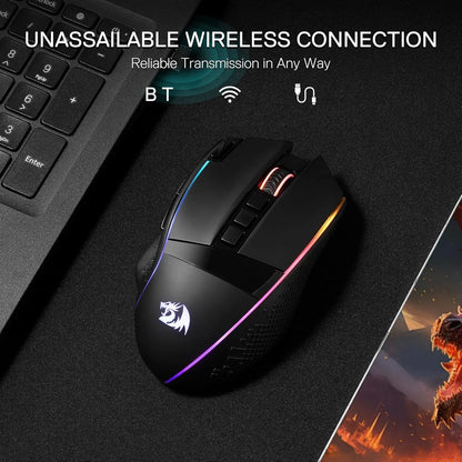 Mouse gaming wireless Redragon M991 26000 DPI, 3 modalità, 9 pulsanti macro, retroilluminazione RGB, nero