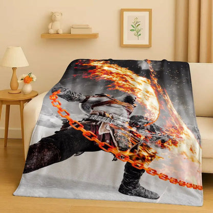 3D Kratos God of War Games Cartoon Gamer Flannel Blanket,Ultra Soft Warm Plush Throw for Home Bedroom Bed Sofa Cover Picnic Kids