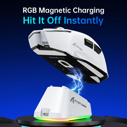 ATTACK SHARK V6  Wireless Gaming Superlight Mouse with RGB Magnetic Charging Dock,PAW3311 Sensor,Macro Gaming Mouse