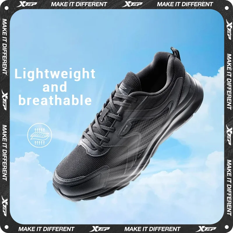 Xtep Sports Shoes Men’s Mesh Breathable Running Shoes, Winter Marathon Black White Men’s Sports Sneakers, Model 879119110110