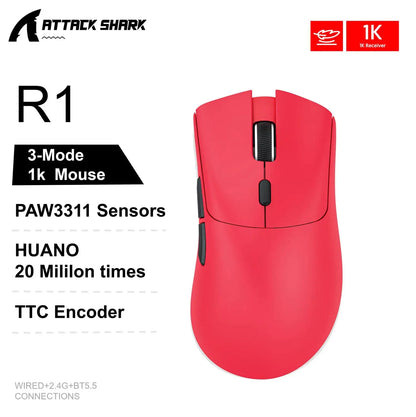 Ratón inalámbrico Attack Shark X11&R1 Tri Mode Bluetooth con base de carga RGB, ergonómico y ligero, accesorio para PC gamer