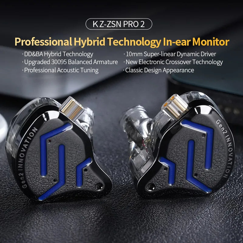 KZ ZSN Pro 2 Hybrid-In-Ear-Kopfhörer mit Kabel – 1BA+1DD HiFi-Bass, geräuschunterdrückende Ohrhörer mit Mikrofon