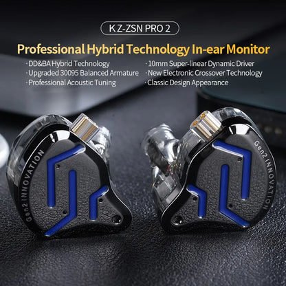 KZ ZSN Pro 2 Hybrid-In-Ear-Kopfhörer mit Kabel – 1BA+1DD HiFi-Bass, geräuschunterdrückende Ohrhörer mit Mikrofon