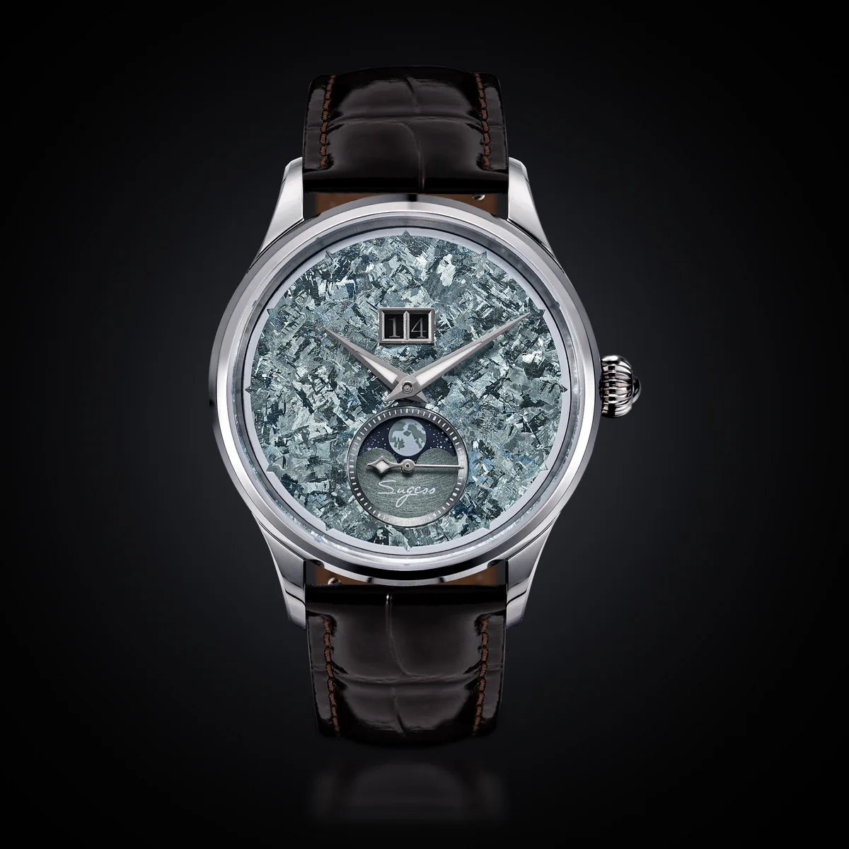 Sugess Watch of Men Moonphase ST2528 Movement Automatic Mechanical Wristwatches Waterproof Sapphire Crystal Titanium Dial S401