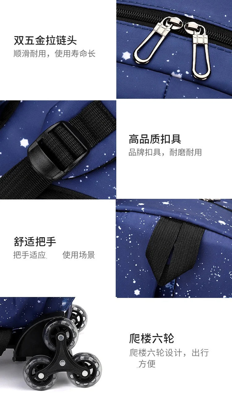 Mochila trolley 2 en 1 Fortnite con estampado de cielo estrellado, gran capacidad, impermeable, compartimento para portátil, diseño para subir escaleras, mochila escolar para estudiantes