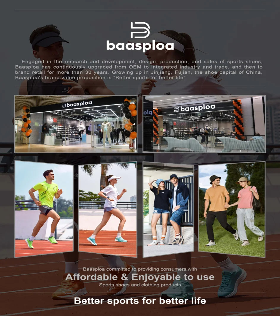 Baasploa Men's Running Shoes Casual Lightweight Mesh Breathable Sneakers Male Outdoor Non-Slip Wear-Resistant Sports Shoes