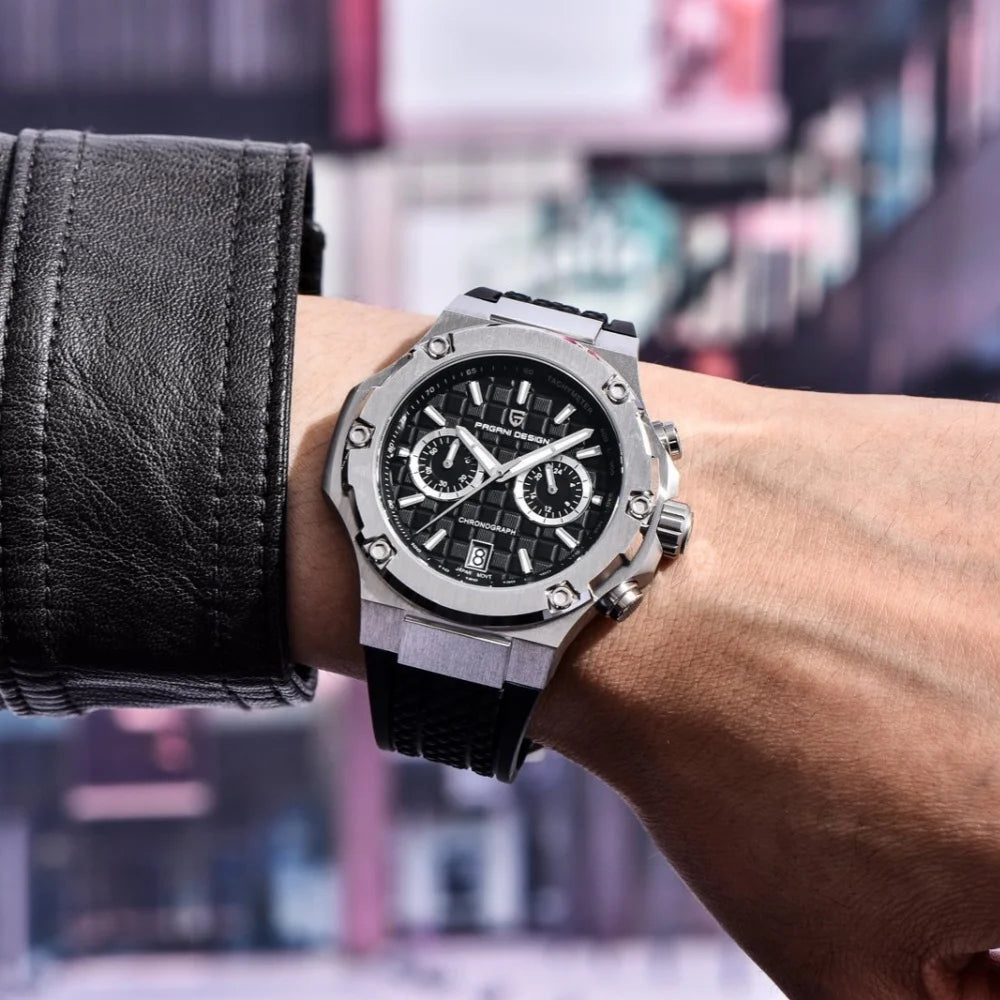 Reloj de cuarzo para hombre PAGANI DESIGN PD-YS032, 44mm, movimiento japonés VK64, caja de acero inoxidable, correa de caucho, cristal de zafiro, resistente al agua 100M