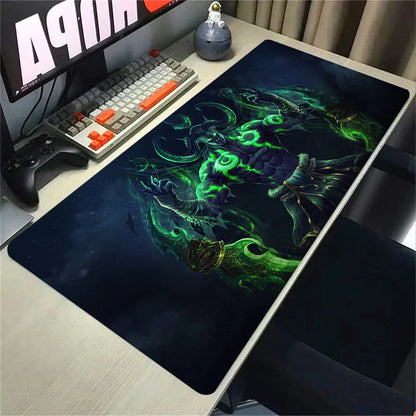 Naturelle Horde Alliance-muismat van rubber, grote bureaumat voor computer en toetsenbord, HD World of Warcraft-gamingmuismat met snelheidsoppervlak en gestikte rand
