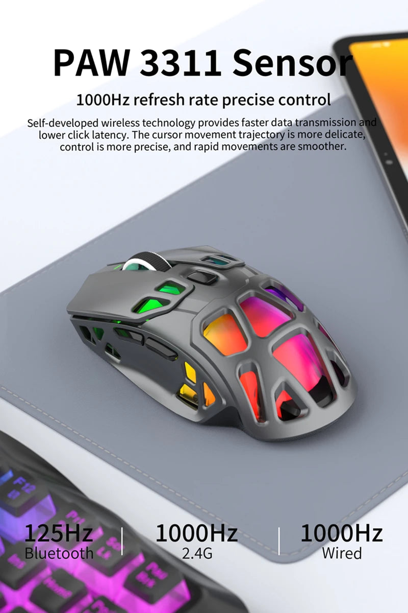 Lenovo Tri-Mode -kevyt pelihiiri RGB-lataustelakalla, 12000DPI, 2.4G/Bluetooth/langallinen ergonominen hiiri PC:lle ja kannettavalle tietokoneelle