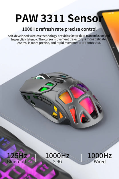Lenovo Tri-Mode -kevyt pelihiiri RGB-lataustelakalla, 12000DPI, 2.4G/Bluetooth/langallinen ergonominen hiiri PC:lle ja kannettavalle tietokoneelle