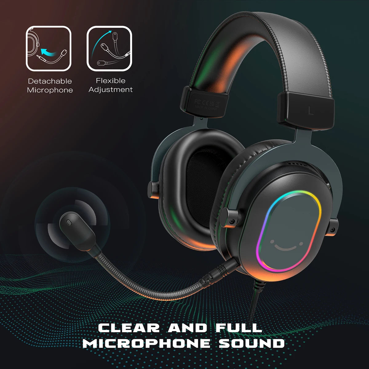 FIFINE RGB-Gaming-Headset mit Mikrofon – kabelgebundene Over-Ear-Kopfhörer mit 7.1 Surround Sound für PC, PS4 & PS5 mit 3 EQ-Modi