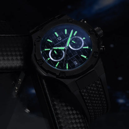Reloj de cuarzo para hombre PAGANI DESIGN PD-YS032, 44mm, movimiento japonés VK64, caja de acero inoxidable, correa de caucho, cristal de zafiro, resistente al agua 100M