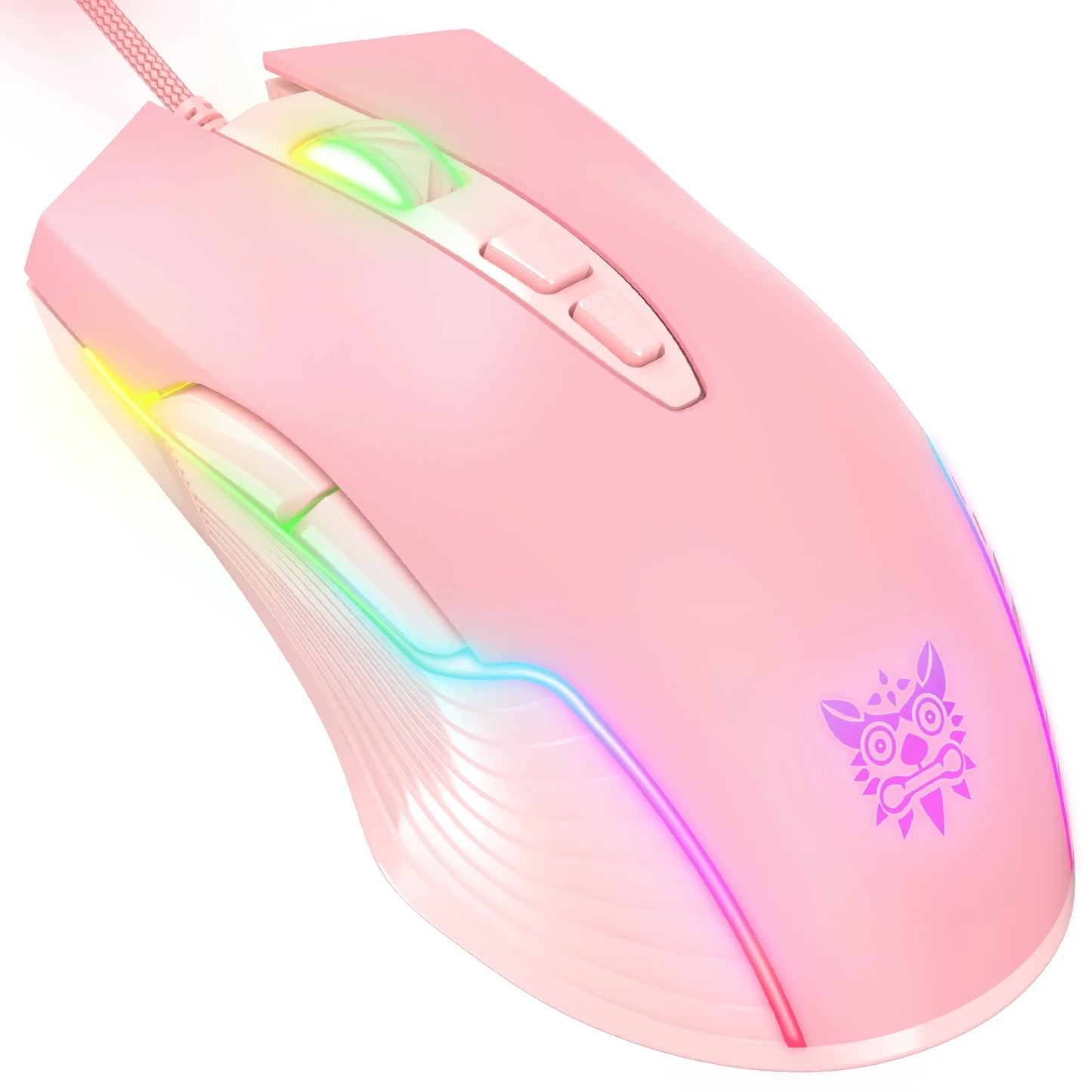 Ratón gaming con cable ONIKUMA, 6 niveles ajustables, 6400 DPI, 7 botones programables, 7 modos de iluminación RGB, diseño ergonómico para gamers de PC