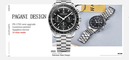 New PAGANI DESIGN Moon Men Watch Retro Luxury Quartz Watches For Men Stainless steel Sport waterproof Chronograph Man+With BOX