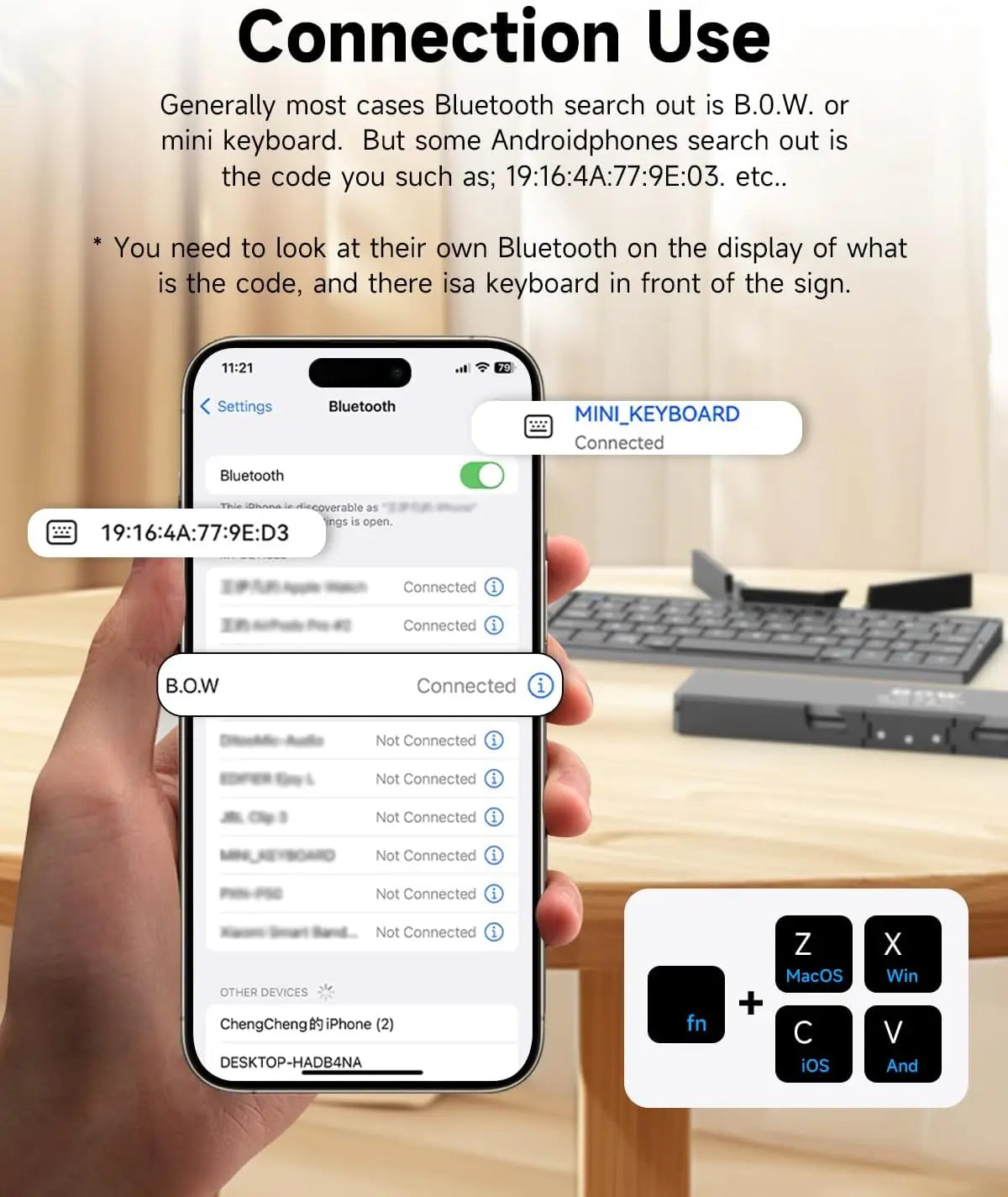 Teclado Dobrável Jomaa Bluetooth Recarregável para Portátil, iPad e Telemóvel – Mini Teclado Dobrável Portátil Bluetooth