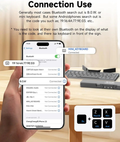 Teclado Dobrável Jomaa Bluetooth Recarregável para Portátil, iPad e Telemóvel – Mini Teclado Dobrável Portátil Bluetooth