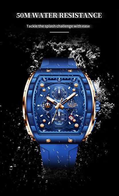 Reloj LIGE para hombre, de moda y lujo, resistente al agua, correa de silicona, cuarzo, luminoso, deportivo, fecha automática, cronógrafo, diseño sencillo