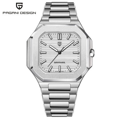 Reloj de lujo cuadrado de cuarzo PAGANI DESIGN 2026 para hombre, cristal de zafiro AR, movimiento japonés, luminoso, acero 316L completo
