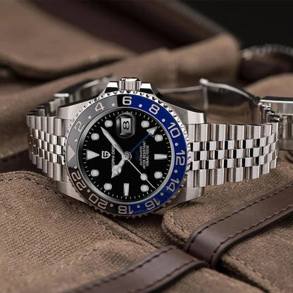 Orologio PAGANI DESIGN GMT 40MM da uomo, di lusso, con vetro zaffiro AR, movimento meccanico automatico, lunetta in ceramica, impermeabile 100M, idea regalo