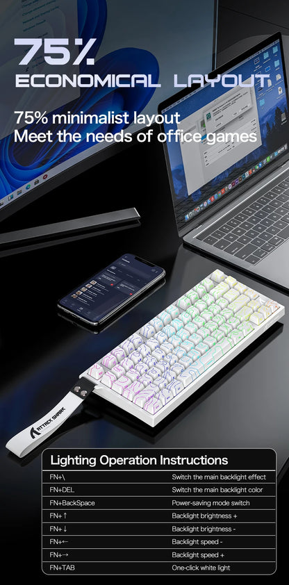 Teclado gaming magnético con cable ATTACK SHARK R82 HE 75% RGB 8000Hz Rapid Trigger, activación de 0.005mm
