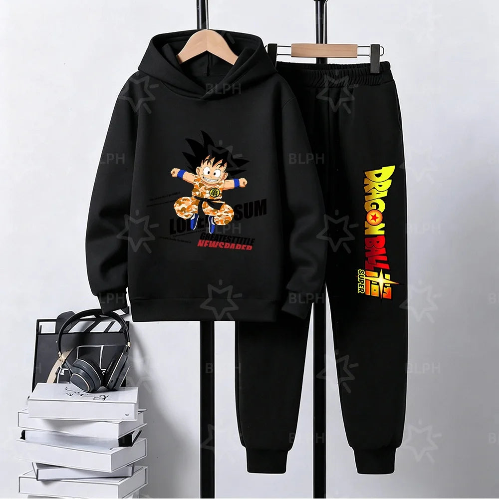 Kids Dragon Ball Camo Goku Printed Hoodie Set Casual Loose Comfortable Long Sleeve Sweatshirt Pants 2 Piece Outfits for Boys