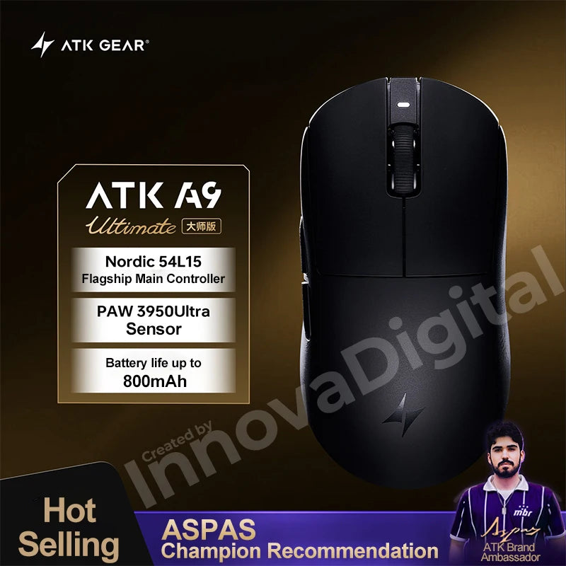 Mouse gaming wireless ATK Dragonfly A9 Ultimate A9 Air PAW3950 ultraleggero ergonomico e-sport per gamer FPS CSGO A9 Ultra
