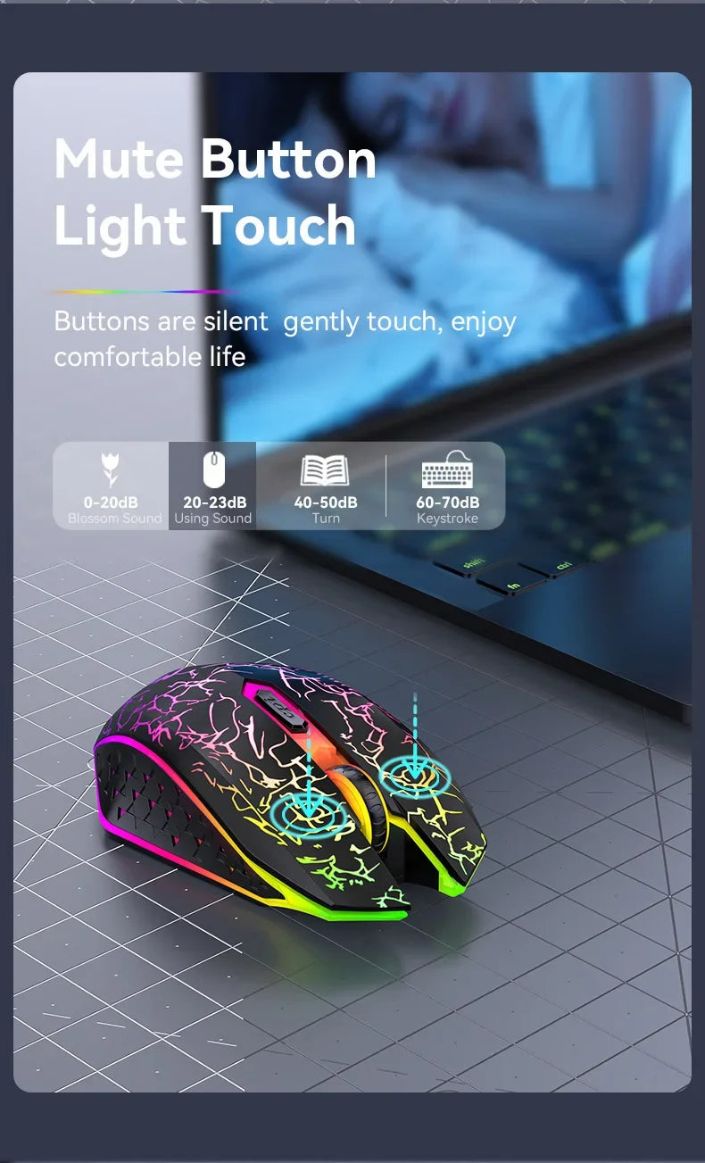 Mouse gaming RGB 2.4G wireless Bluetooth 1600DPI con 6 pulsanti silenziosi, mouse ergonomico dual-mode da ufficio per MacBook e PC