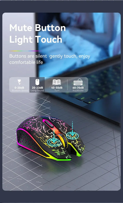 Mouse gaming RGB 2.4G wireless Bluetooth 1600DPI con 6 pulsanti silenziosi, mouse ergonomico dual-mode da ufficio per MacBook e PC