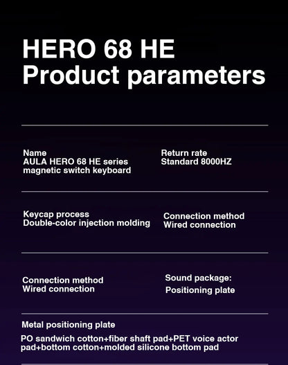 AULA HERO68 HE Tastiera con switch magnetici, Rapid Trigger, polling rate 8K, tastiera da gaming eSports RGB cablata meccanica